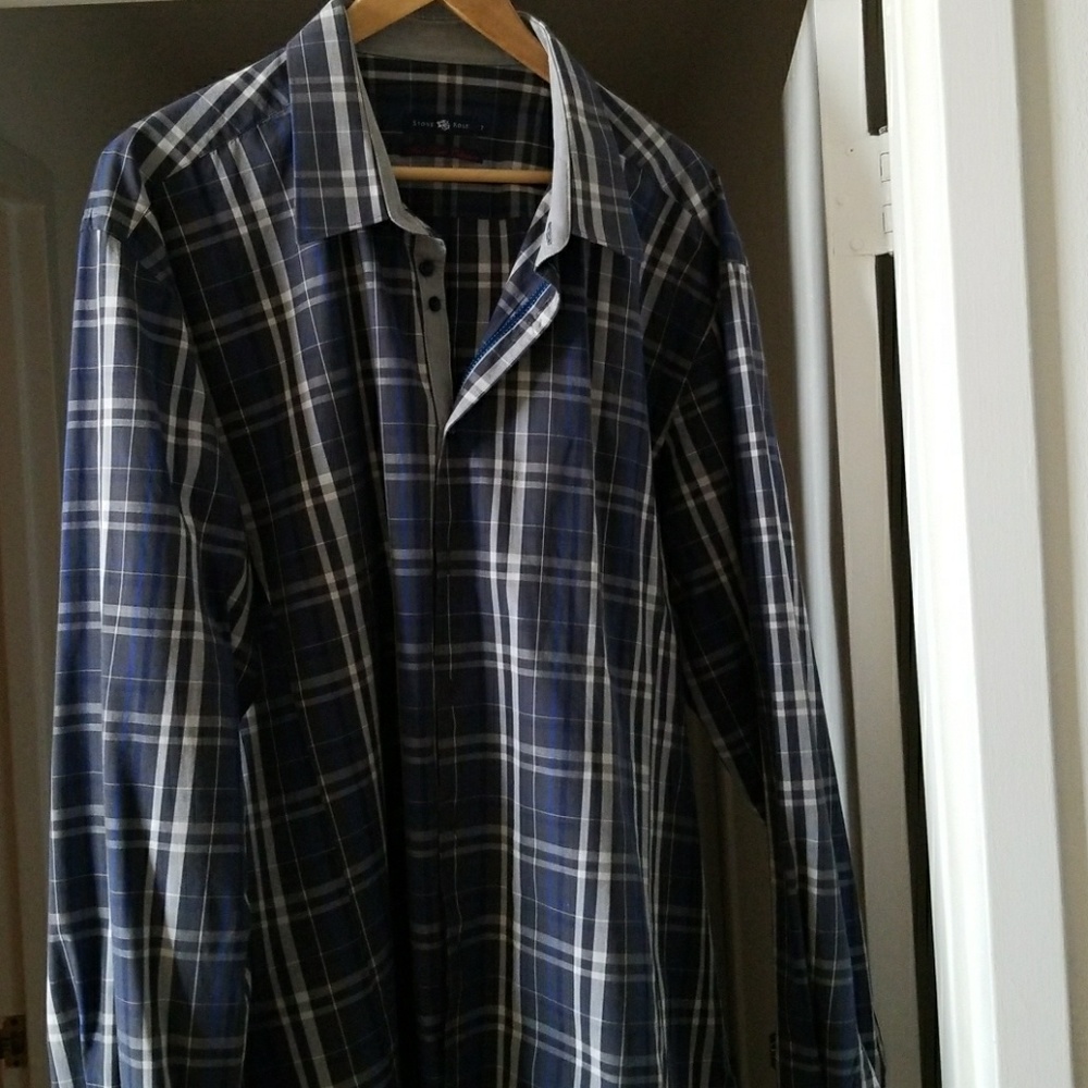 Stone Rose Men's Navy Plaid Knit Long Sleeve Shirt